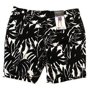 NWT $49 RAFAELLA Women's Size 18 Tropical Stretch Shorts Black White Pockets